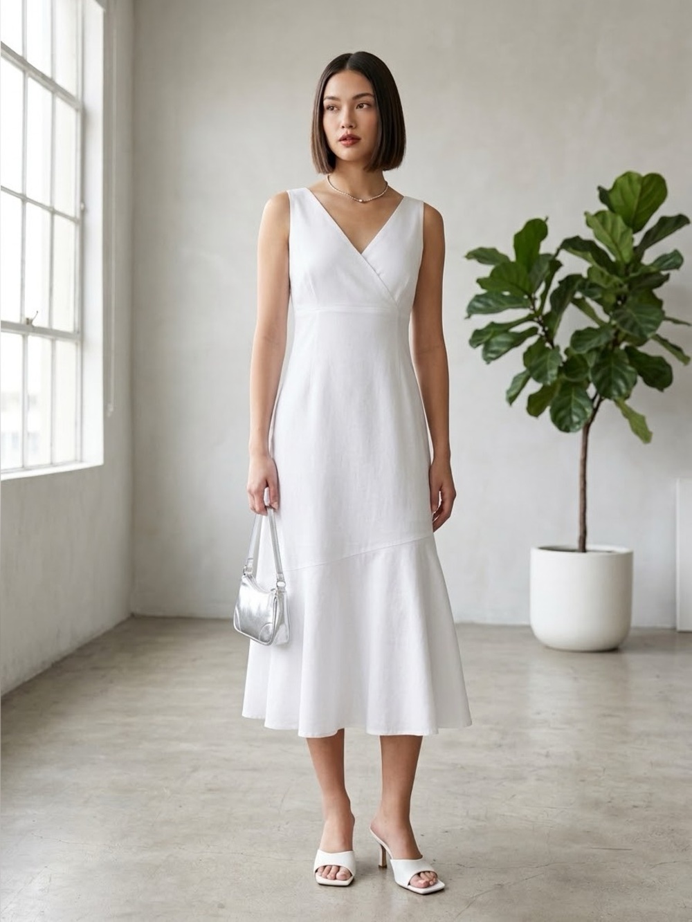 Vintage Y2K Two Palms Made in Hawaii White Jacquard Midi Dress - Medium